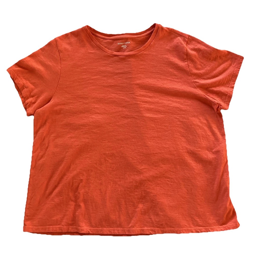 EILEEN FISHER Top XL Organic Cotton Jersey Crew Neck Basic Orange Soft